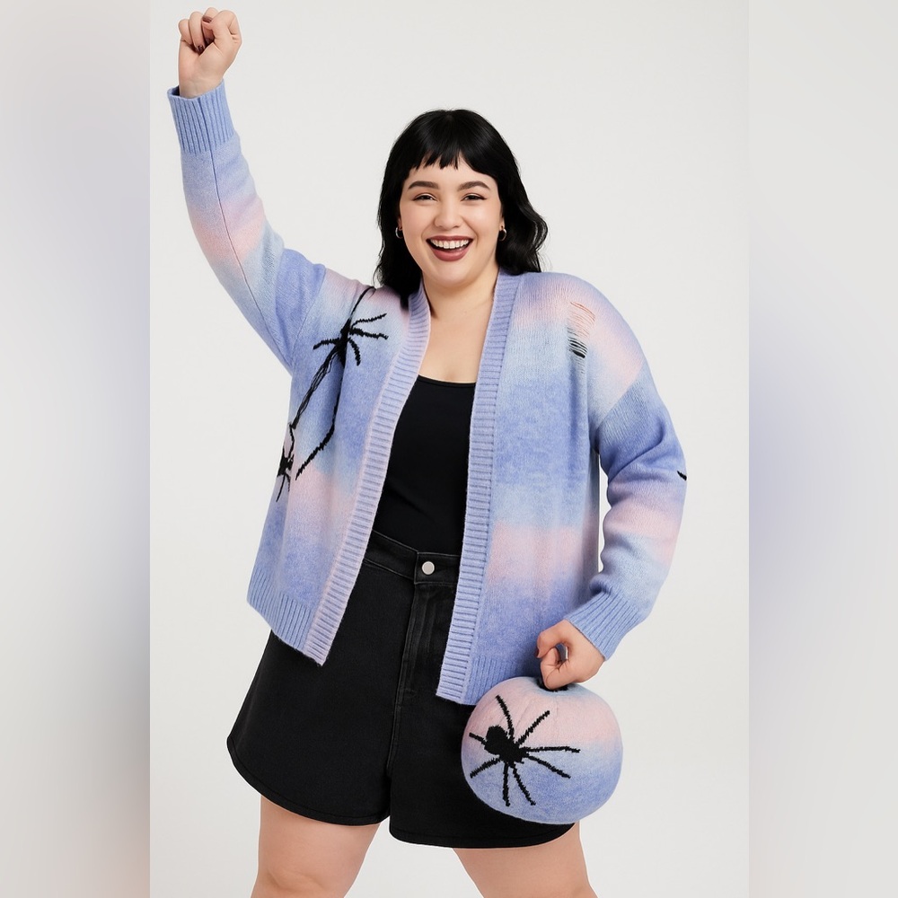 Torrid Blue Purple Pink Ombré Open-Front Spider  Cardigan, 2X, NWT! - Picture 5 of 16